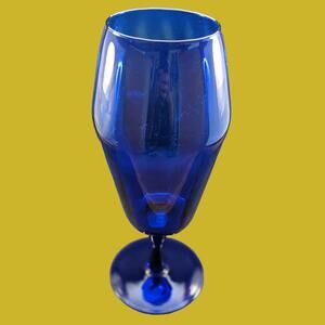 Vintage 1970s Cobalt Blue Blown Glass Pedestal Vase